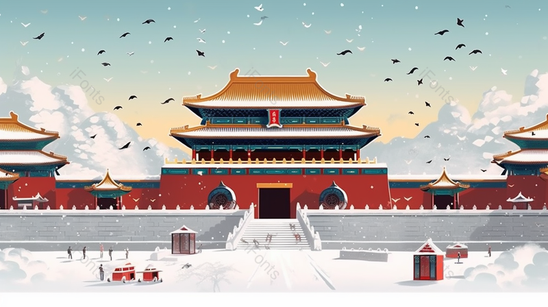 唯美故宫雪景中国风手绘水墨画,插画/手绘图,插画/手绘图库,插画/手绘图下载,插画/手绘